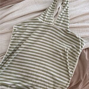 Green and White Striped Hooded Top